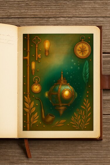 Romantic Submarine Fantasy — Steampunk Digital Paper Set | 8 Printable - Crafts