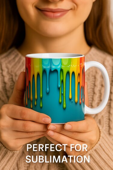 Rainbow Dripping Paint Mug Wrap | 11 oz Sublimation Design - Crafts