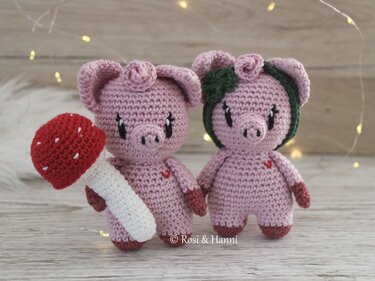 Häkelanleitung Glücksschwein Amanda mit Kleeblatt und Fliegenpilz
