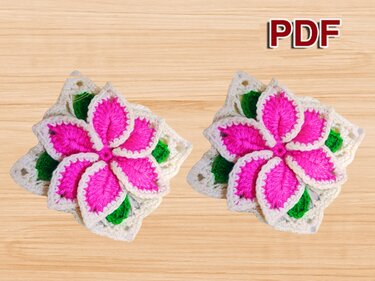 3D Flower Square Motif Pattern PDF + Video Tutorial – English Video Only - Crochet