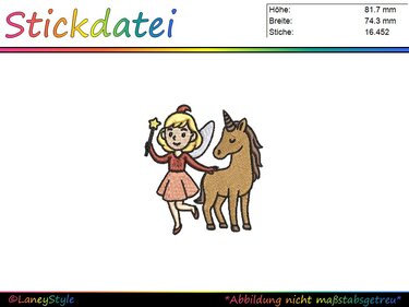 Stickdatei - Stickdesign "Fee mit Pferd" - Sticken