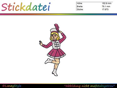 Stickdesign Fasching - Karneval - Gardetänzerin - Gardetanz - Tanzmariechen - Sticken