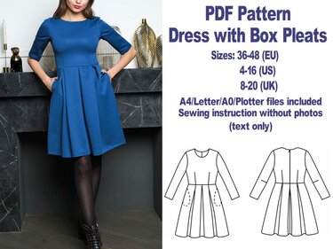 Box Pleated Dress Pattern PDF Dresses Patterns Vintage Dress Pattern Sewing