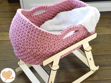 + FENIA + Crochet Moses basket with roof in all sizes with wooden base - Image 11