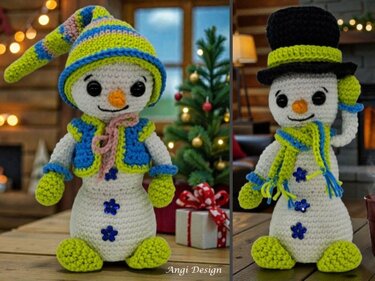Schneemann mit Wechselkleidung wie: Gillet, Mütze, Zylinder & Schal - Häkeln