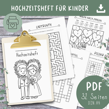 Hochzeits-Malbuch für Kinder – PDF zum Ausdrucken - Basteln