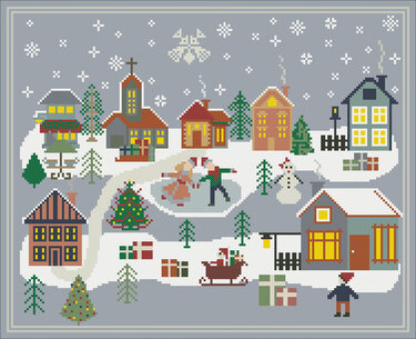 Winter Village Cross Stitch Pattern - Embroidery