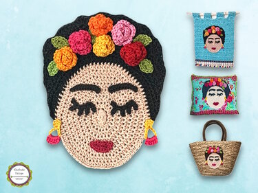 Crochet Pattern "Mexican Beauty" Woman with flower crown, big Applique, PDF
