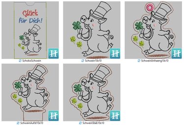 Stickdatei ITH SET Schwein Glücksbringer - Sticken