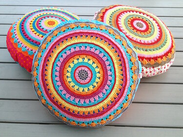 Crochet Pattern Round Cushion "SUNRISE", Pillow incl. Sewing tutorial PDF