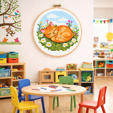 Ginger Cat Cross Stitch Pattern | Cute Nursery & Daycare Embroidery PDF