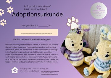 Schmetterling Willi, liebevolle Häkelanleitung Amigurumi (deutsch, PDF)