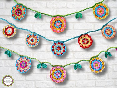 Crochet Pattern Flower Garland Bunting, Spring Floral Decor, PDF tutorial