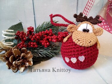 261DE Häkelanleitung Weihnachtskugel mit Elch - Hausdeko PDF Knittoy CP