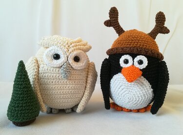 Weihnachtsparade 1 - Pinguin und Eule - Häkelanleitung