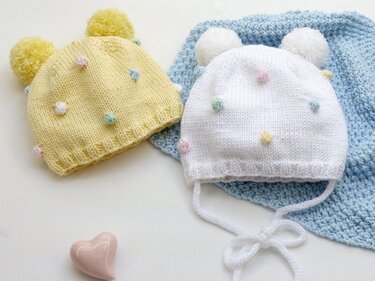 Mütze mit Pünktchenmuster - 6 Größen von 0-2 J. - No.193 - Stricken