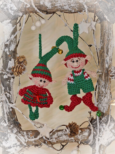 Herr und Frau Weihnachtself Anhänger für Geschenke oder Deko - Häkeln