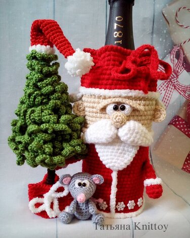 259DE Häkelanleitung Flaschenüberzug Weihnachtsmann - PDF Knittoy CP