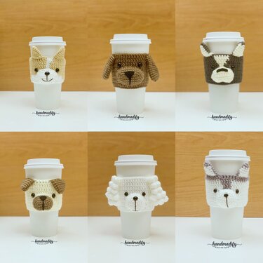 Pattern Dogs coffee cozy (6 in 1) - Crochet