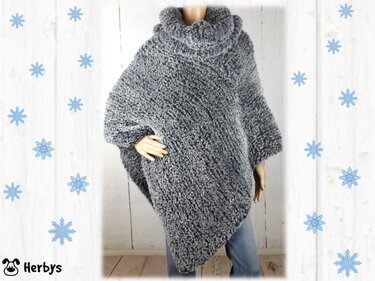 Strickanleitung Poncho mit Loop "Fake - Fur" - Stricken