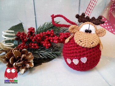 261 Crochet Pattern - Moos or Reindeer on a bauble - Amigurumi PDF file by Knittoy CP