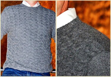 grauer gestrickter Herrenpullover mit feinem Strukturmuster und Rundhals
