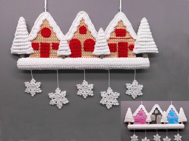 Winter houses hanging door decoration - easy from leftover yarn - Crochet