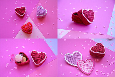 Herz-Box und Zuckerherzen Häkelanleitung