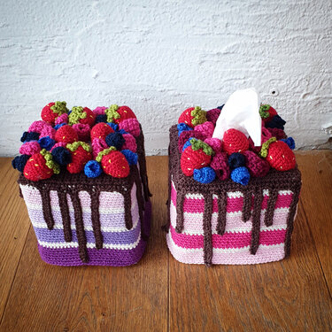 Häkelanleitung Taschentuchbox Kuchen mit Obst