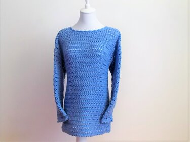 Häkel-Pulli Hellblau Gr. S / M / L - Häkeln