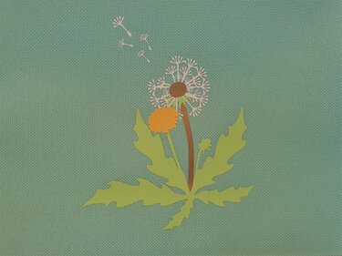 Mehrlagiges Löwenzahn-Plottermotiv in Pastellfarben auf strukturiertem Hintergrund