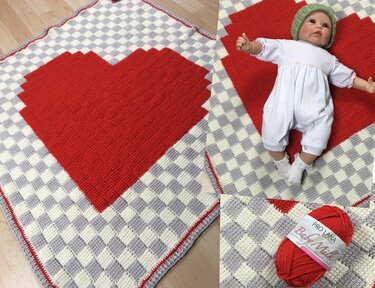 Babydecke mit Herz tunesisch Häkeln