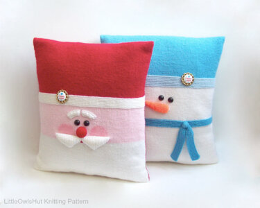 176 Knitting Pattern - Santa and Snowman Christmas Pillow cases with pillows - Amigurumi PDF file by Zabelina CP