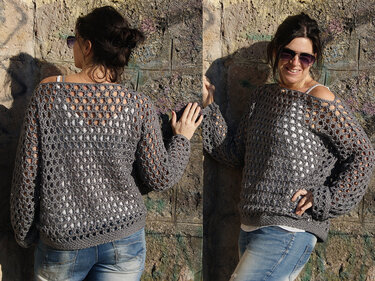 Häkelpulli CROSS (Gr. S/M, L/XL, ganz leicht anzupassen)