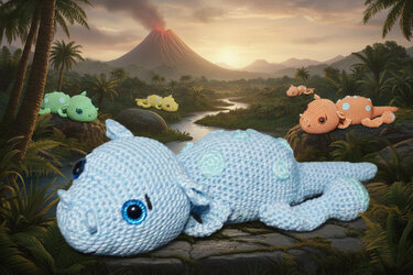 Häkelanleitung: „Berti Brontoknuddel“ – Der sanfte Urzeitfreund