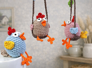 Hen on Swing - Easter Decoration, Car Rear View Mirror Pendant - Crochet