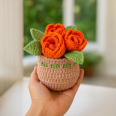 Elegant Rose Pot – Crochet Flower Basket PDF Pattern