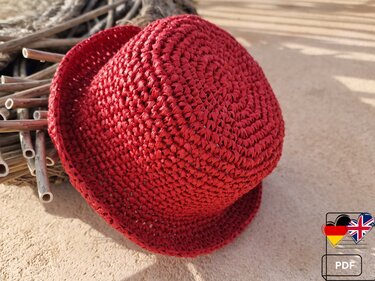H4 Raffia Bucket Hat Crochet Pattern PDF, Summer Hat, Adjustable Size