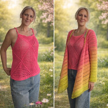 Häkelanleitung TwinSet "PinkySun" - Trägertop & Jacke