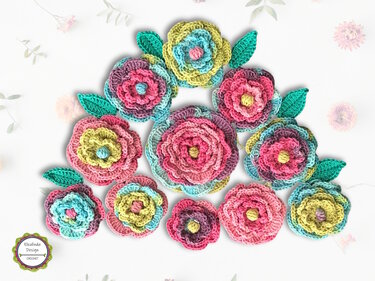 Häkelanleitung Boho Flowers Blumen, mehrlagige Blüten, 3D-Blumen PDF