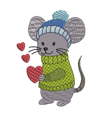 Stickdatei doodle Wintermaus mit Vollstickdatei mit Herzen - Sticken