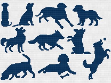 Kreuzstichvorlage Hundesilhouetten als PDF und PNG, einfarbige Hundemotive - Sticken
