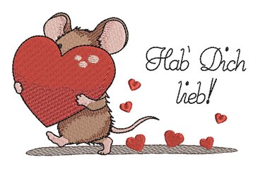 Stickdatei Maus Herzen Liebe Valentinstag 10x16cm - Sticken