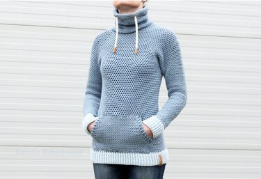 Hoody "Jeans", Size S-XXL, Raglan, seamless, PDF + Link to video - Crochet