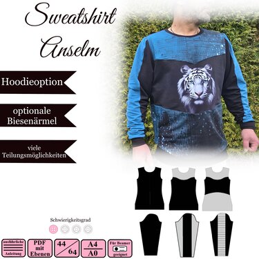 Herren Sweatshirt "Anselm" - 44-64 - E-Book und Nähanleitung