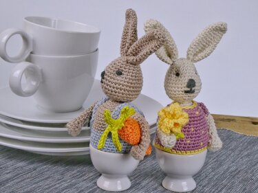 Eierwärmer Benno + Polly Hase, Häkelanleitung