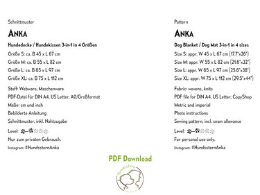 ANKA 3-in-1 dog blanket, mat, bed. 4 sizes, sewing pattern