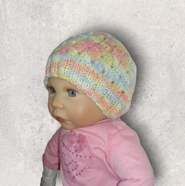 Strickanleitung Baby-Mütze mit Lochmuster 0 - 3 Monate  #001