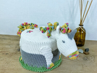 Klorollenhut Einhorn, Häkelanleitung