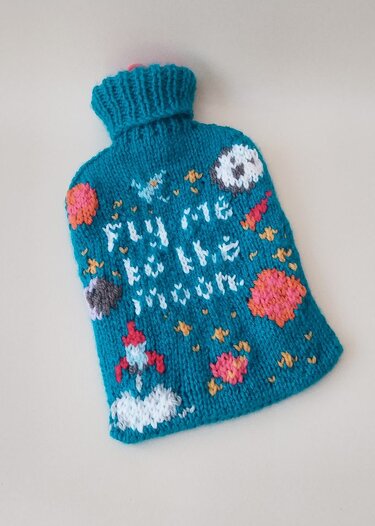 TeaCosyFolk's Fly Me to The Moon Hot Water Bottle Cover Knitting Pattern